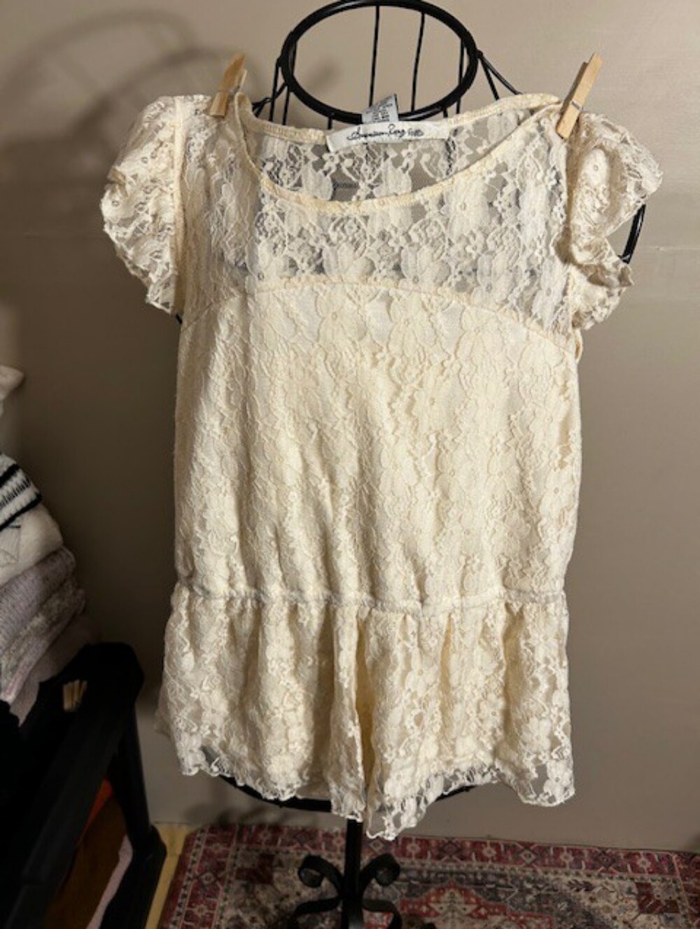 cottage core lace size large cream white shirt womens blouse casual dress